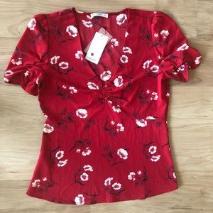 Mango floral red short sleeves blouse size M